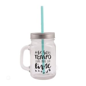 Caneca de vidro com tampa