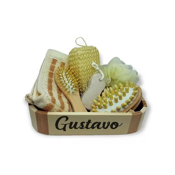 Kit Spa com Massageador de Madeira