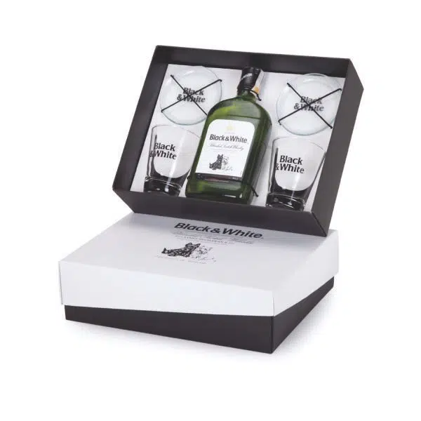 Kit Whisky Black e White com Dois Copos Dose